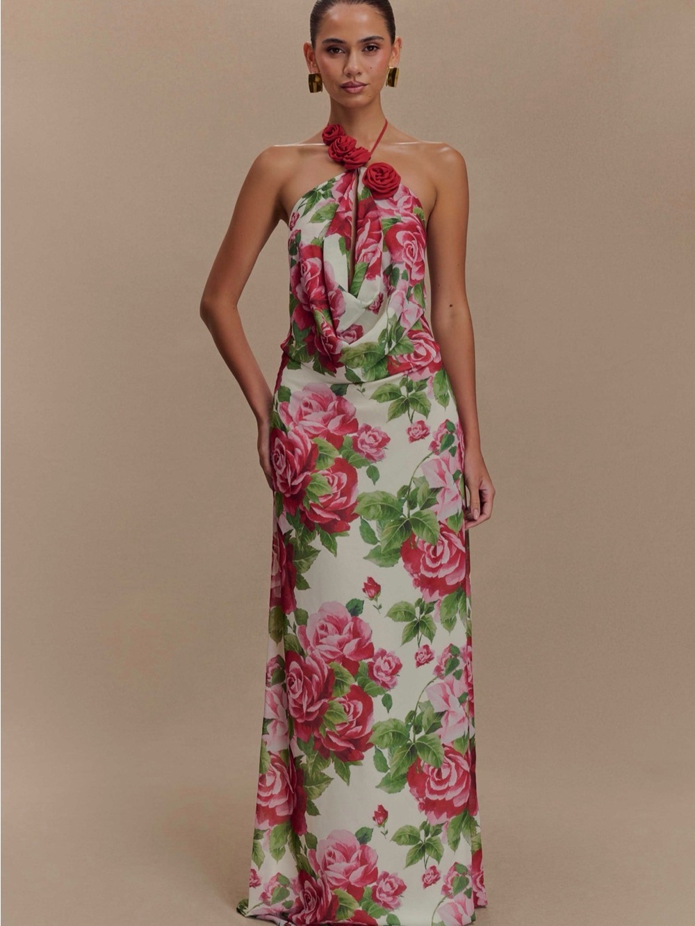 Meshki Rosalia Maxi Dress with Pink Rose Print